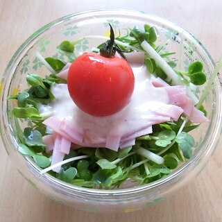 水菜とハムのヨーグルトドレッシングサラダ